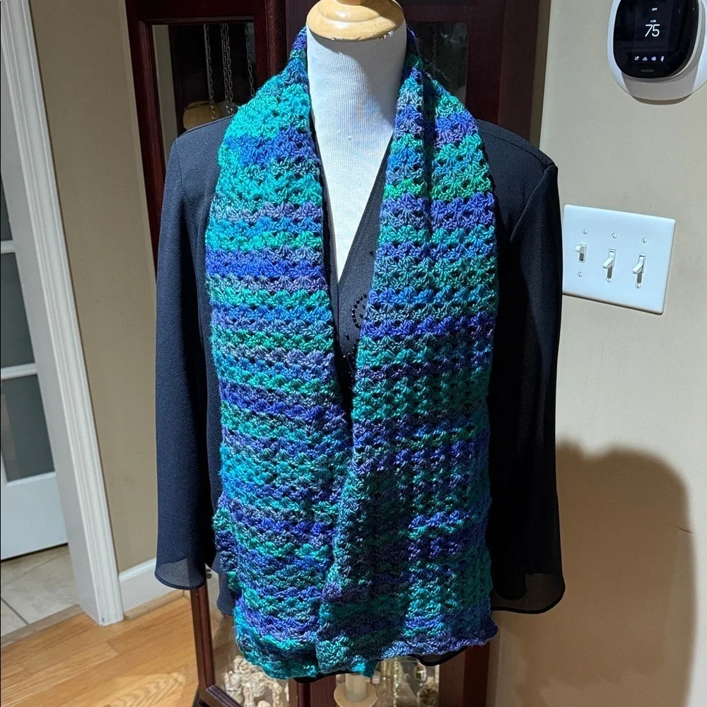 Vibrant Blue and Green Knit Scarf for Men